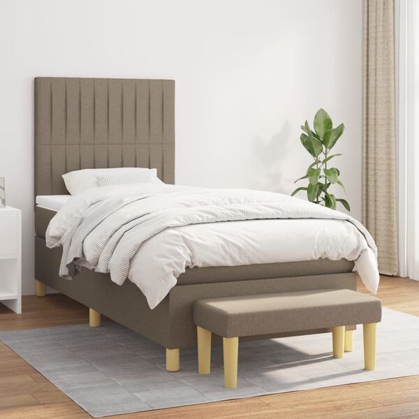 vidaXL Cama box spring con colch&oacute;n tela gris taupe 80x200 cm