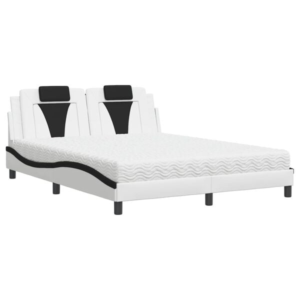 vidaXL Cama Viana con colch&oacute;n cuero sint&eacute;tico blanco y negro 160x200 cm