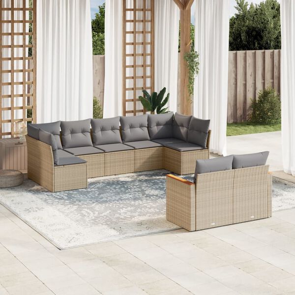 vidaXL Set de sof&aacute;s de jard&iacute;n 9 pzas con cojines rat&aacute;n sint&eacute;tico beige
