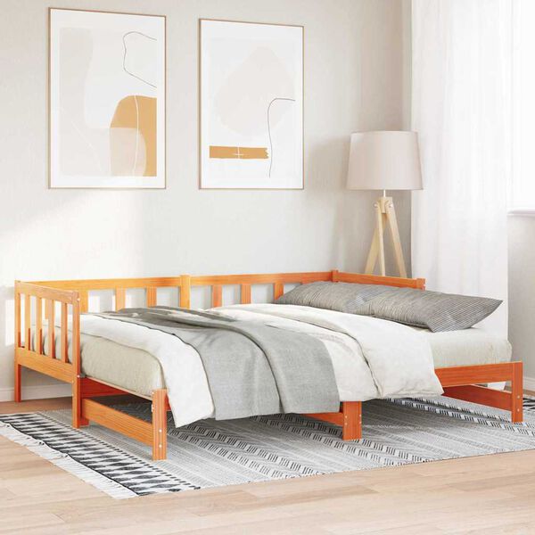 vidaXL Cama d&iacute;a con cama nido Marr&oacute;n cera 203,5 x 184 x 66 cm