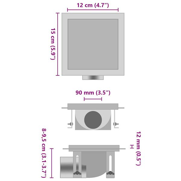 vidaXL Desag&uuml;e de ducha cubierta inserci&oacute;n suelo acero inox. 15x15 cm