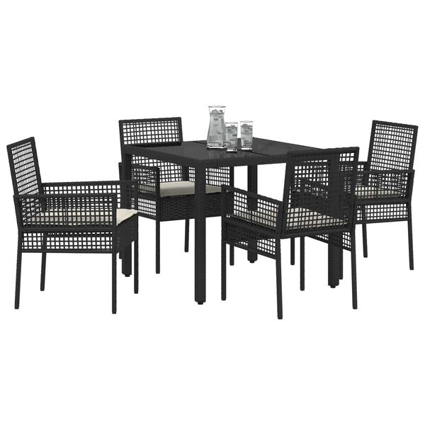 vidaXL Conjunto de Comedor de Jard&iacute;n 5 pcs Negro rat&aacute;n sint&eacute;tico