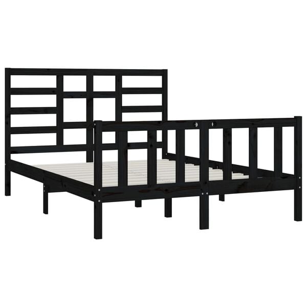 vidaXL Estructura de cama madera maciza negra King Size 150x200 cm