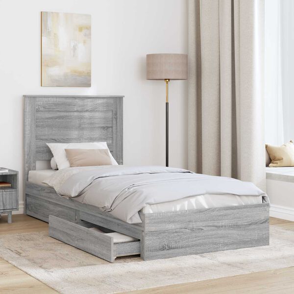 vidaXL Cama con almacenamiento con cabecera Gris Sonoma 75 x 190 cm
