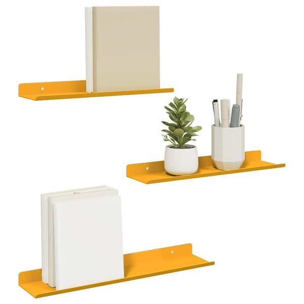 vidaXL Estante flotante 3 pcs Amarillo Mostaza 40 x 9 x 2,5 cm Acero