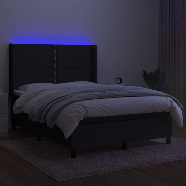 vidaXL Cama box spring colch&oacute;n y luces LED tela negro 140x190 cm