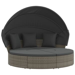 vidaXL Tumbona cama de jard&iacute;n con capota y cojines rat&aacute;n PE gris