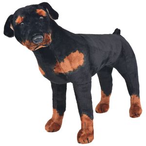 vidaXL Perro rottweiler de peluche de pie negro y marr&oacute;n XXL
