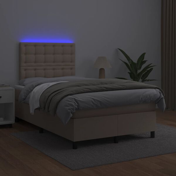 vidaXL Cama box spring colchón LED cuero sintético capuchino 120x190cm