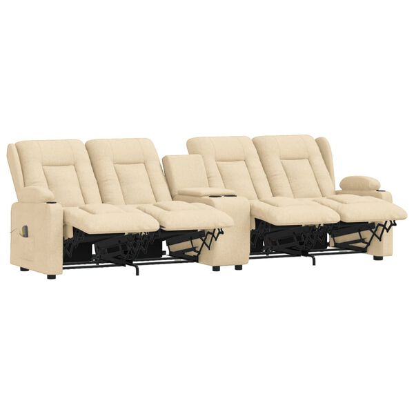 vidaXL Sillón de masaje reclinable 4 plazas con portavasos tela crema