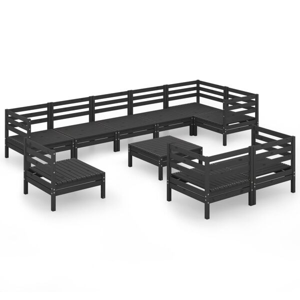 vidaXL Juego de muebles de jard&iacute;n 10 pzas madera maciza de pino negro