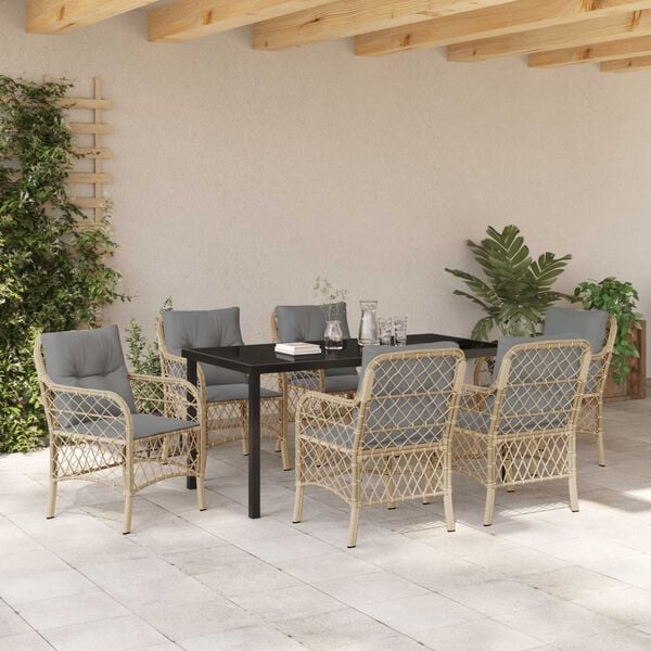 vidaXL Conjunto de Comedor de Jard&iacute;n 7 pcs Beige rat&aacute;n sint&eacute;tico