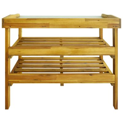 vidaXL Banco para macetas con 2 estantes madera maciza de acacia+zinc