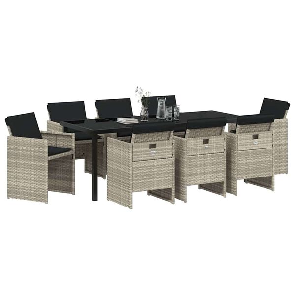 vidaXL Conjunto de Comedor de Jard&iacute;n 9 pcs Gris Claro rat&aacute;n sint&eacute;tico