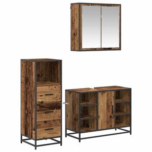 vidaXL Juego de muebles de ba&ntilde;o 3 uds. Madera envejecida