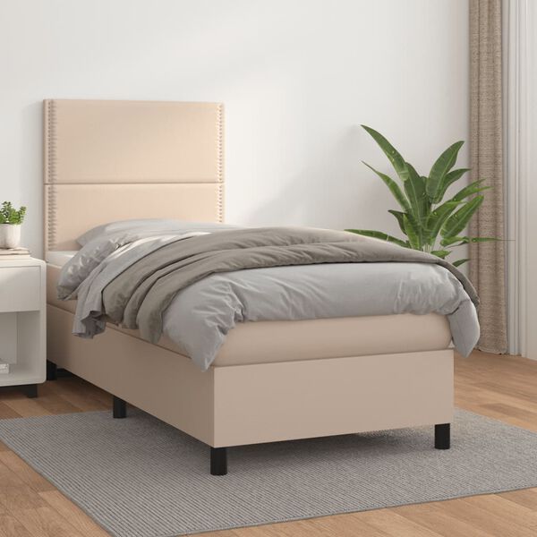 vidaXL Cama box spring con colch&oacute;n cuero sint&eacute;tico capuchino 90x190 cm