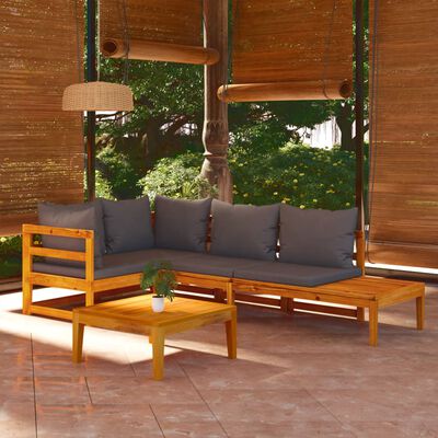 vidaXL Set muebles de jardín 4 pzas cojines gris oscuro madera acacia