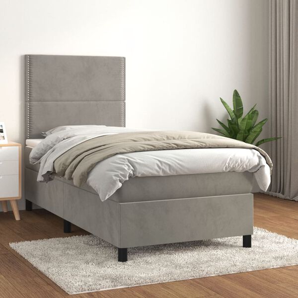 vidaXL Cama box spring con colch&oacute;n terciopelo gris claro 80x200 cm