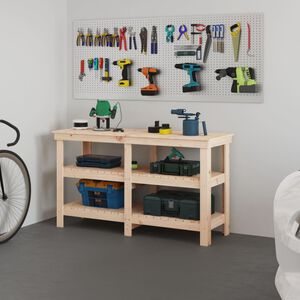 vidaXL Banco de trabajo de madera maciza de pino 142,5x50x80 cm