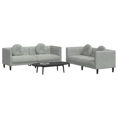 vidaXL Juego de sofás con cojines 2 piezas terciopelo gris claro