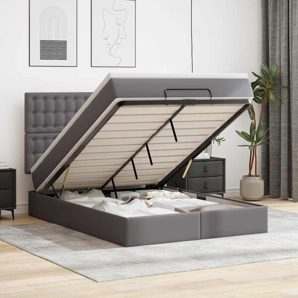 vidaXL Estructura cama otomana colchón cuero sintético gris 140x200cm