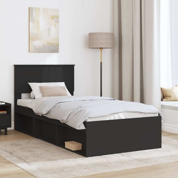 vidaXL Estructura de cama Negro 90 x 200 cm Madera de pino macizo