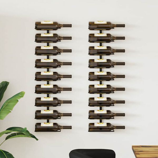 vidaXL Botelleros de pared para 18 botellas 2 unidades hierro negro
