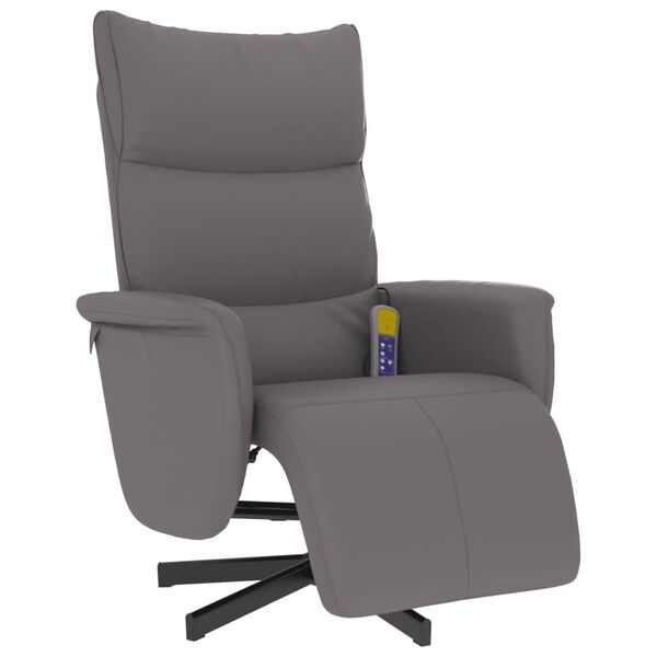 vidaXL Sill&oacute;n reclinable de masaje con reposapi&eacute;s cuero sint&eacute;tico gris