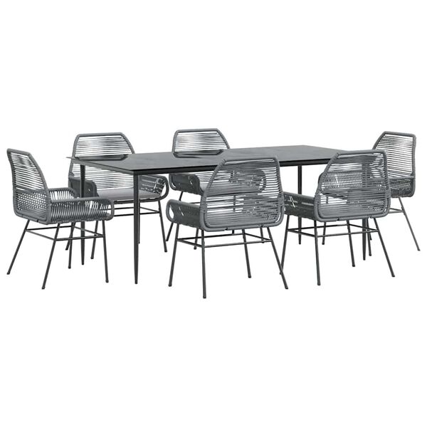 vidaXL Juego comedor jard&iacute;n 7 pzas cojines rat&aacute;n sint&eacute;tico vidrio gris