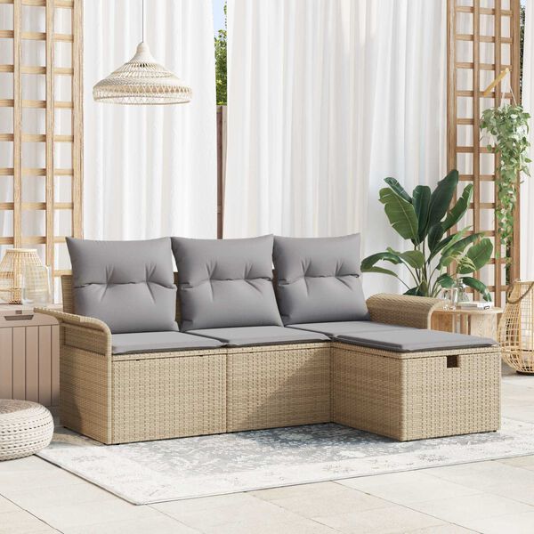 vidaXL Conjunto de sof&aacute; de jard&iacute;n con coj&iacute;n 4 pcs Beige y Gris Claro