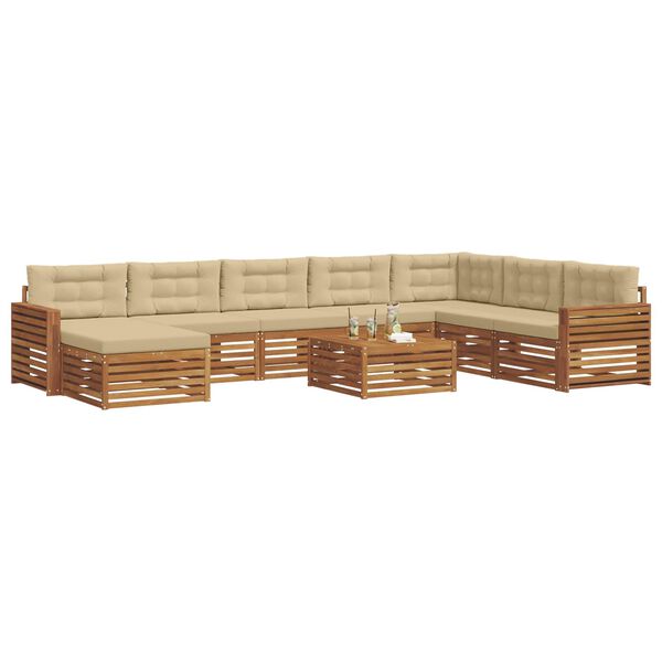 vidaXL Juegos de sof&aacute;s 9 pcs Natural y Beige Madera de Acacia S&oacute;lida