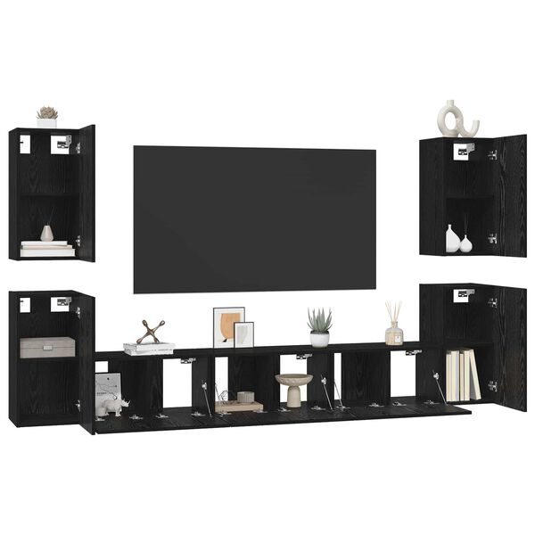 vidaXL Conjunto de mueble de TV Roble Negro Madera de ingenier&iacute;a