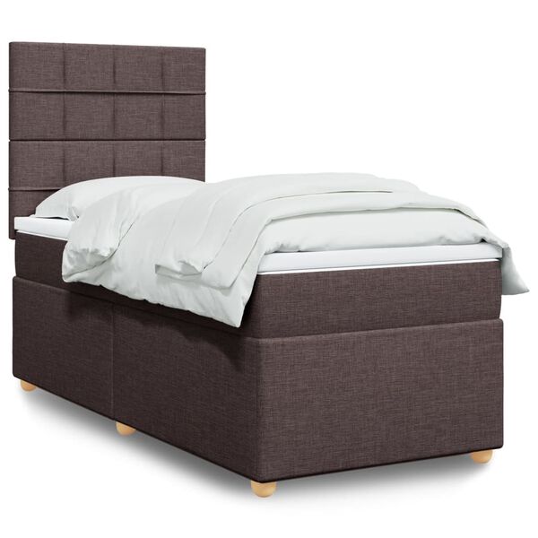 vidaXL Cama box spring con colch&oacute;n tela marr&oacute;n oscuro 80x200 cm