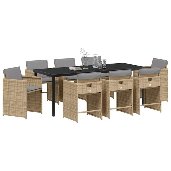 vidaXL Conjunto de Comedor de Jard&iacute;n 9 pcs Beige rat&aacute;n sint&eacute;tico