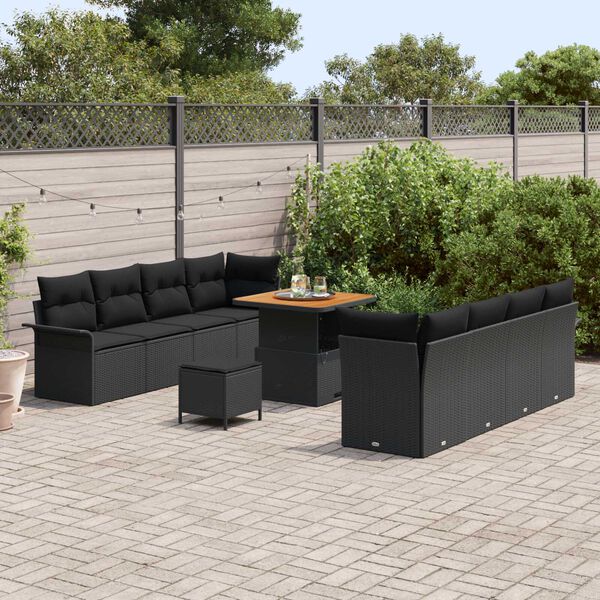 vidaXL Conjunto de sof&aacute; de jard&iacute;n 11 pcs Negro rat&aacute;n sint&eacute;tico