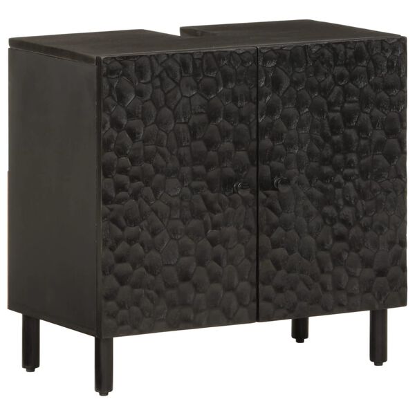 vidaXL Armario de lavabo de ba&ntilde;o madera maciza mango negro 62x33x58 cm