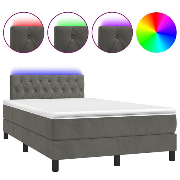 vidaXL Cama box spring colch&oacute;n y LED terciopelo gris oscuro 120x190 cm