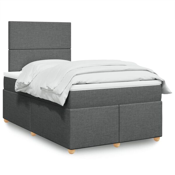 vidaXL Cama box spring con colch&oacute;n tela gris oscuro 120x200 cm