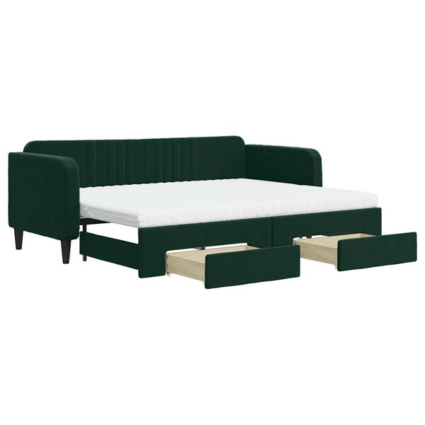 vidaXL Sof&aacute; cama nido con cajones terciopelo verde oscuro 80x200 cm