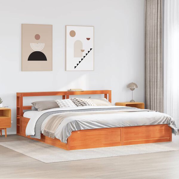 vidaXL Estructura cama con cabecero madera pino marr&oacute;n cera 180x200 cm