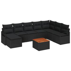 vidaXL Conjunto de sof&aacute;s de jard&iacute;n 9 pcs Negro rat&aacute;n sint&eacute;tico