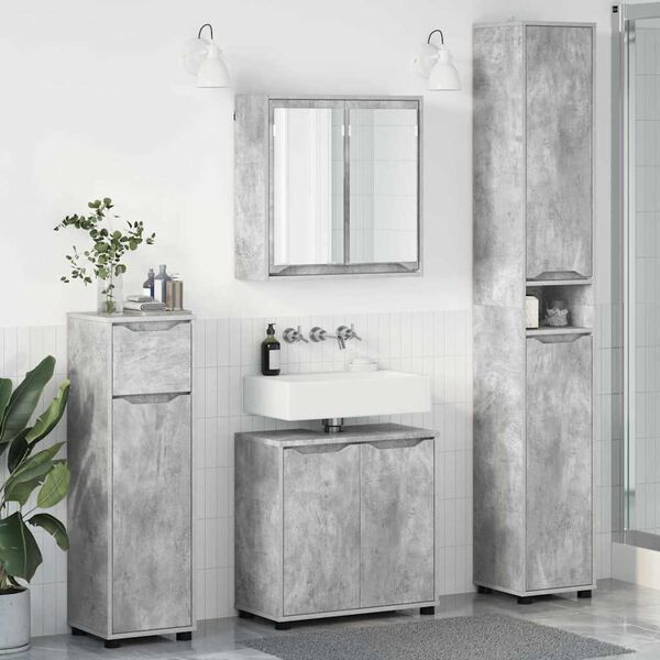 vidaXL Juego de muebles de ba&ntilde;o con caj&oacute;n Manual 4 pcs Gris Concreto