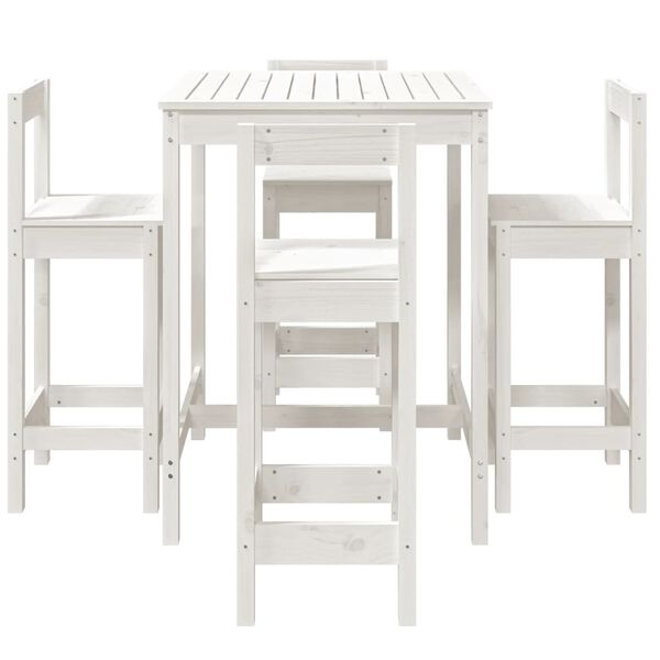 vidaXL Set de mesa y taburetes altos jardín 5 pzas madera pino blanco