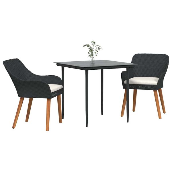 vidaXL Conjunto de Comedor de Jard&iacute;n 3 pcs Negro rat&aacute;n sint&eacute;tico
