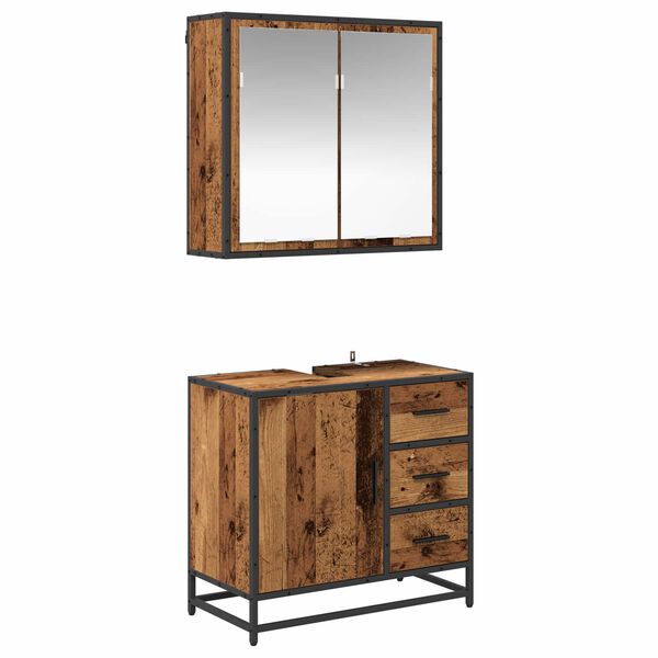 vidaXL Juego de muebles de ba&ntilde;o con caj&oacute;n 2 pcs Madera Vieja