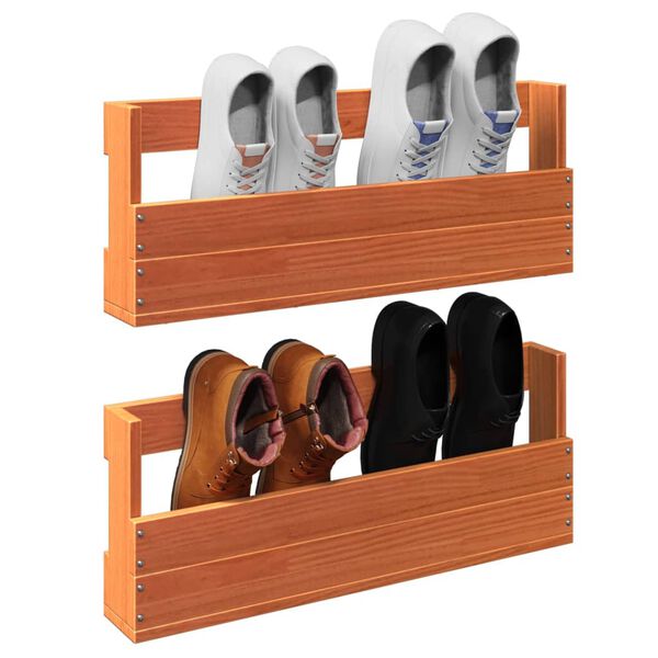 vidaXL Estantes zapatos pared 2 uds madera pino marrón 59x8,5x23,5 cm