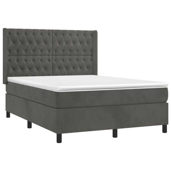vidaXL Cama box spring colch&oacute;n y LED terciopelo gris oscuro 140x190 cm