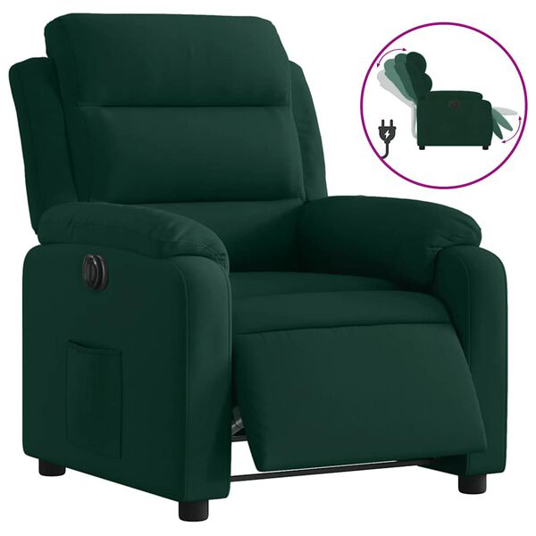 vidaXL Sill&oacute;n reclinable el&eacute;ctrico de terciopelo verde oscuro