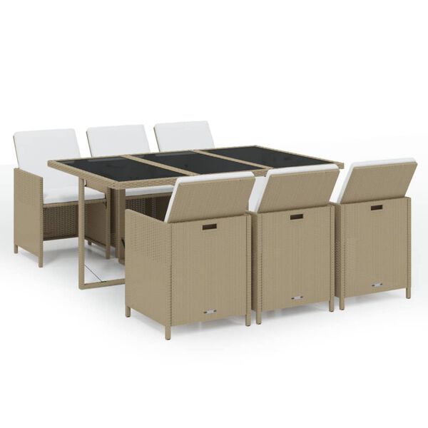 vidaXL Set comedor de jard&iacute;n 7 pzas con cojines rat&aacute;n sint&eacute;tico beige