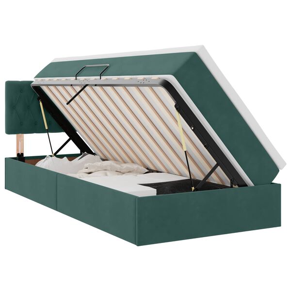 vidaXL Cama con almacenamiento Verde oscuro 90 x 200 cm Terciopelo